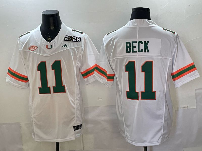 Men 2026 Miami Hurricanes #11 Beck White 3th generations Limited NCAA Jersey 0019->ncaa teams->NCAA Jersey